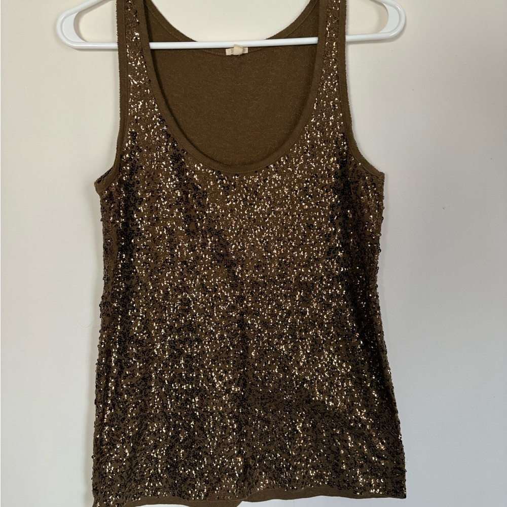 Sequin Scoop Neck Sleeveless Tank Top - Bronze